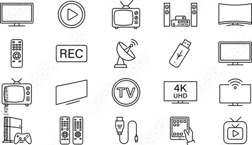 Canvastavla Television and home cinema vector line icons collection featuring smart display