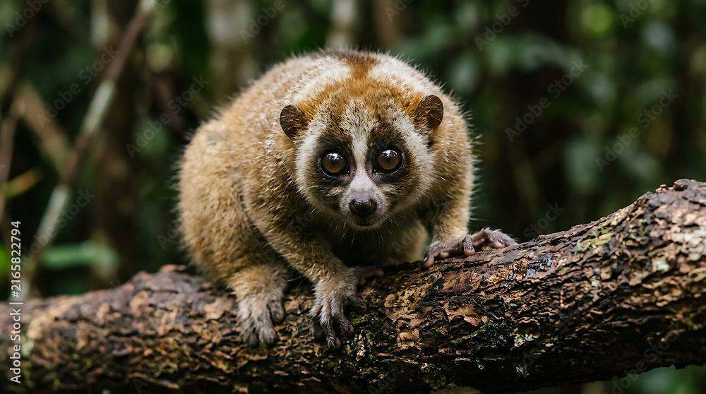 Naklejka premium Cute Lemur Baby Sitting on Tree Branch in Natural Habitat