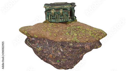 Cuadro en lienzo 3d rendering forgotten chest on a grassy terrain with dirt