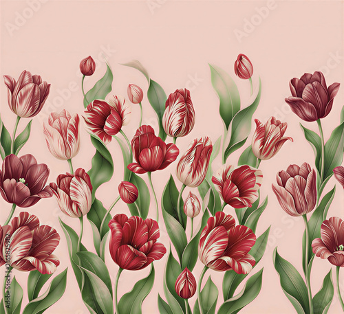 Tulips, beautiful flowers. graphic illustration, artificial intelligence generator, AI, neural network image. background for design.