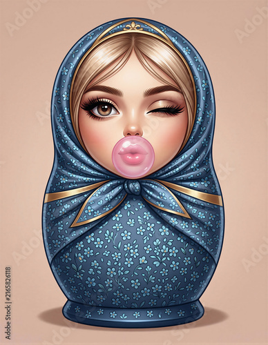 Matryoshka, a Russian toy. A graphic illustration, an artificial intelligence generator, AI, an image of a neural network. Background for design.