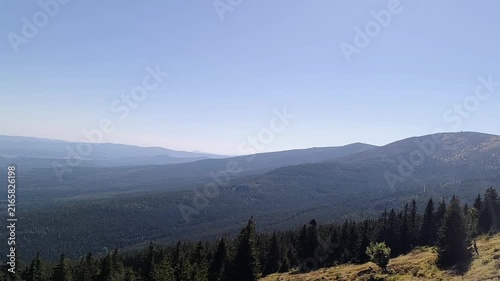 ski lift in the mountains. View of mountain valleys and ridges. Karkonosze National Park. hiking in the mountains