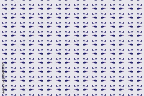 Blue botanical seamless pattern, wavy palmate leaves and star flowers