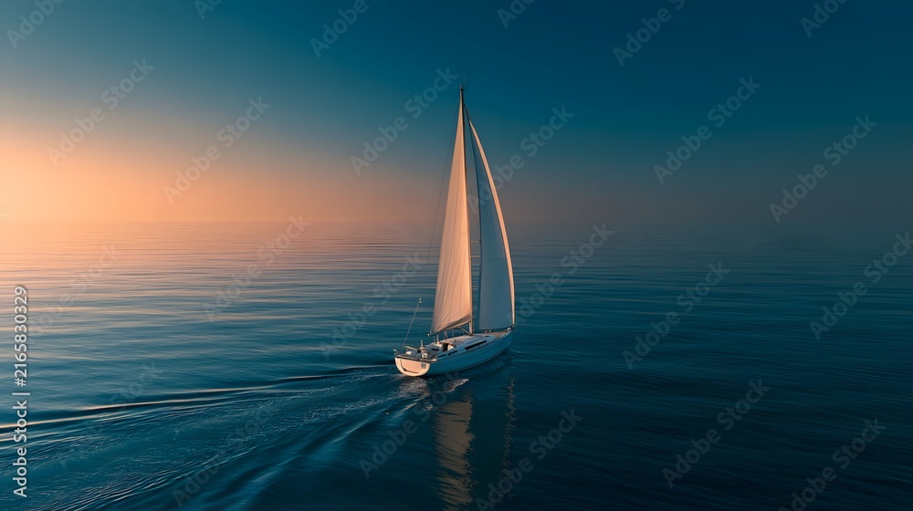 Fototapeta premium Lone sailboat moves through tranquil ocean waters