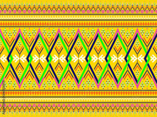 Bright Yellow Traditional Ethnic Geometric Fabric Pattern 