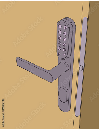 Digital (electronic) lock on the front door. Vector illustration. Color illustration.