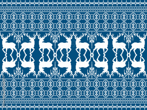 Seamless Deer Textile Pattern with Tribal Woven Motifs, Traditional Fabric Design for Fashion and Home Decor