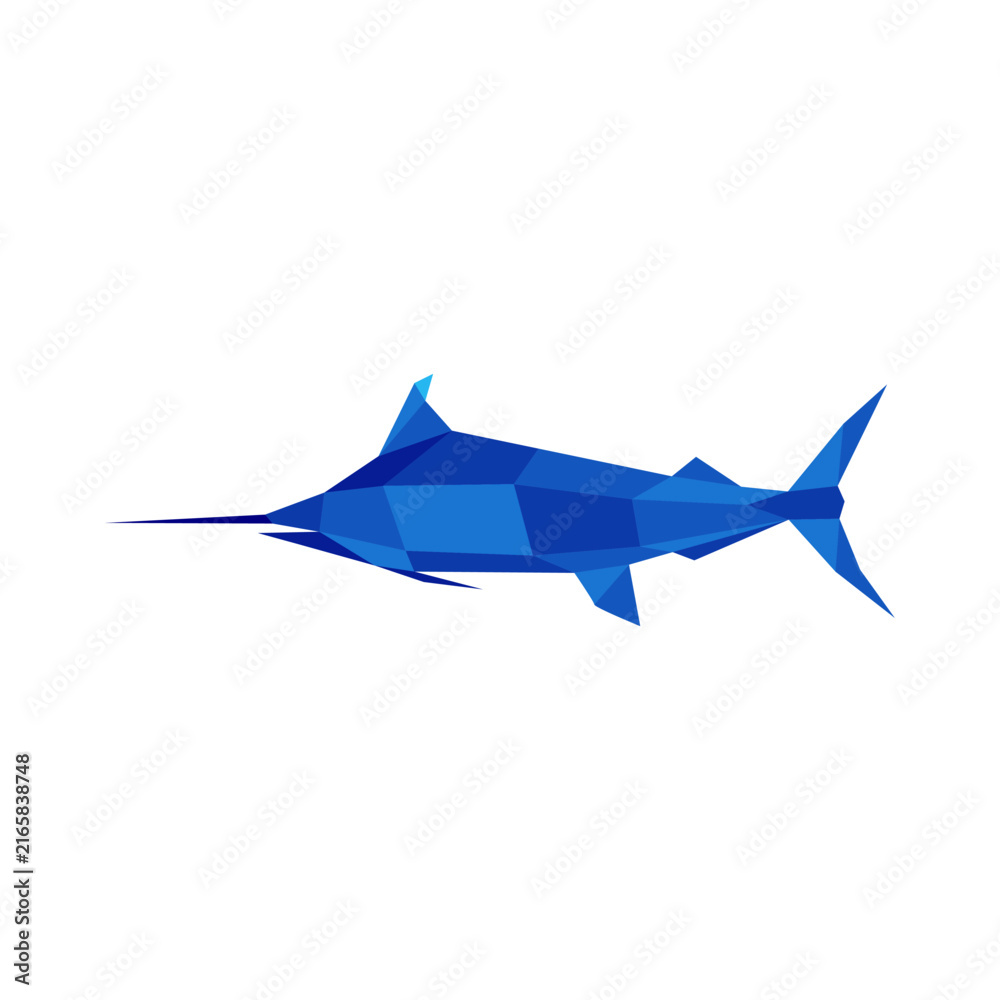 Fototapeta premium Geometric blue marlin fish logo, marlin fish vector illustration