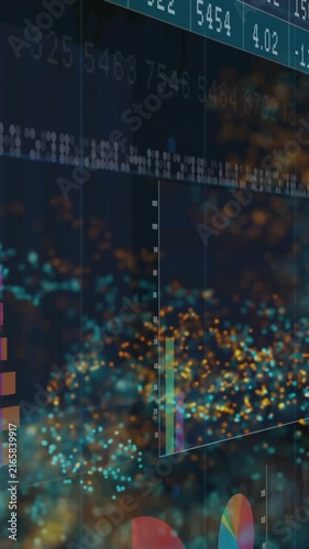 Colorful bar graphs and data points animation over abstract background