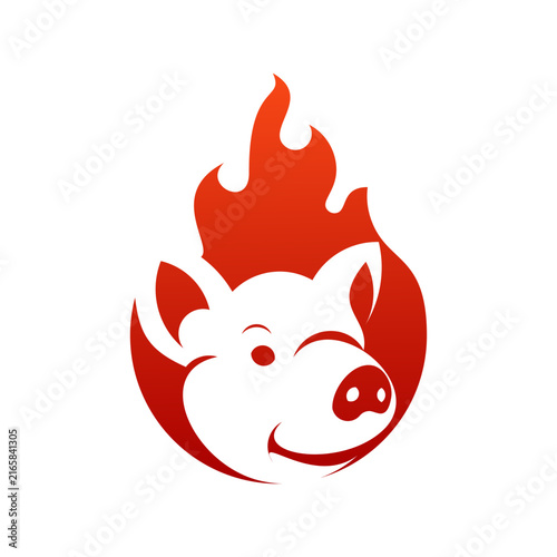 Pig head logo with flame silhouette vector illustration