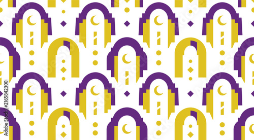 Modern Islamic Geometric Seamless Background with Crescent Moon Motifs