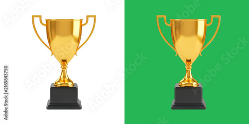 Cuadro en lienzo Shiny gold trophy cup with black base for competition victory award
