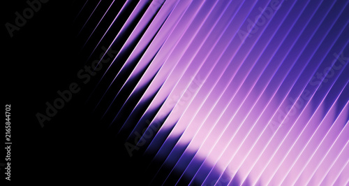 Purple Violet Glass Arc 3D Render, Ribbed Prism Light Refraction Texture, Glowing Neon Wave Arc – Abstract vibrant purple glass dispersion showing curved geometric line patterns