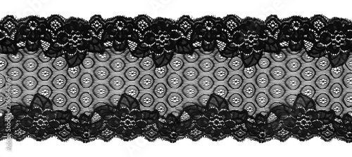 Black Seamless Lace Border Transparent Floral Dark Coquette Vintage Botanical Textile Decorative Embroidery Ornament