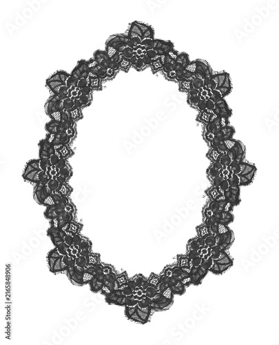 Black Lace Oval Photo Frame Transparent Botanical Textile Border Embroidery Dark Coquette Vintage Gothic Decoration
