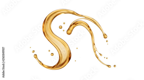 Golden liquid splash or oil swirl isolated on transparent background