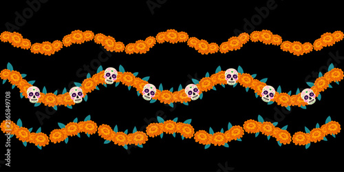 Vibrant Floral and Skull Pattern Creating a Festive and Intriguing Atmosphere with Bright Colors and Intricate Designs