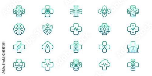Medical Technology and Digital Healthcare Line Icon Collection