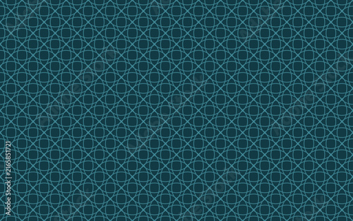Teal geometric seamless pattern with intricate interlocking circular lines and lattice structure