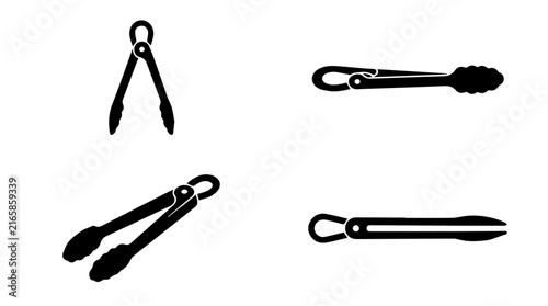 Set of Black Kitchen Tongs Icons for Culinary and Serving Design
