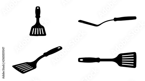 Set of black spatula silhouette icons isolated on white background
