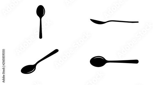 Set of black spoon silhouettes in different angles isolated on white