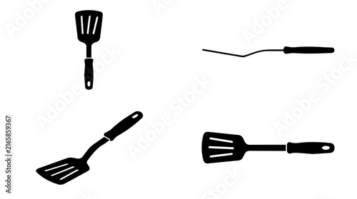 Set of four black spatula icons in various angles and views