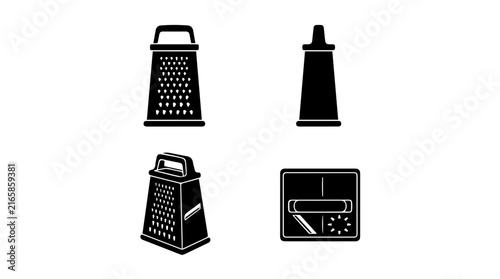 Set of Minimalist Kitchen Grater Icons in Black and White