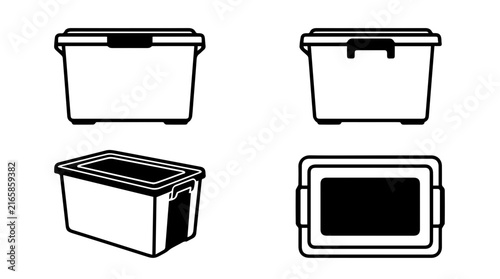 Set of Plastic Storage Box Icons with Multiple Views