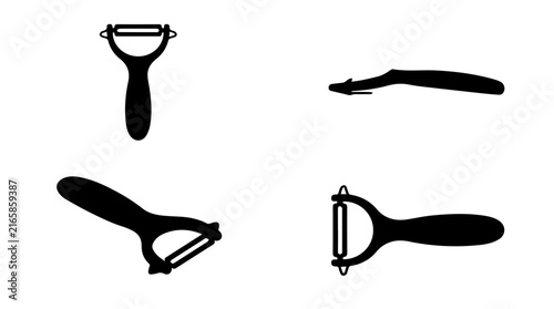 Set of Y Shaped Vegetable Peeler Silhouettes from Multiple Angles