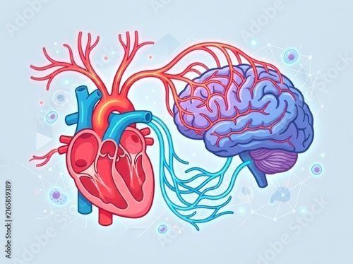 Human heart connected to brain