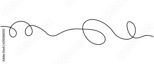 Minimalist black hand drawn curly line squiggle with loops for creative corporate branding and modern web divider