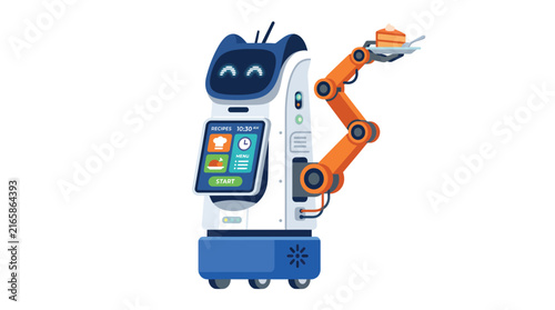 Robot kitchen assistant serving a slice of cake