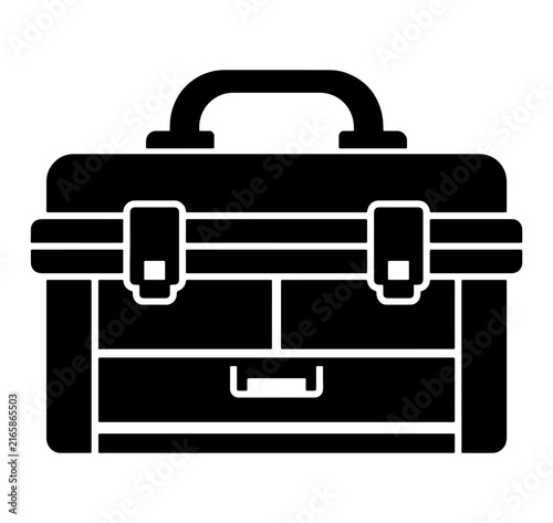 Toolbox icon isolated on transparent background black silhouette for professional work equipment storage unit.