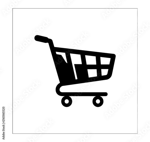 Black shopping cart icon on transparent background for ecommerce retail business and online store purchase.