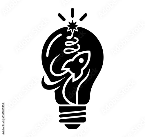 Creative rocket launch from light bulb for startup business idea and innovative project growth conceptual.