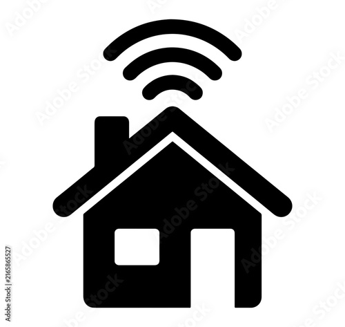 Smart home wireless signal icon showing connected residential building for automated technology and control.