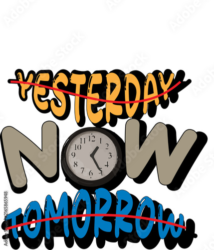 Fotografía Conceptual illustration showing the words yesterday now and tomorrow with a cloc
