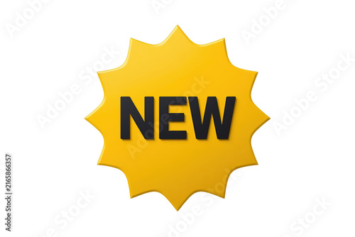 Yellow starburst badge with black new text