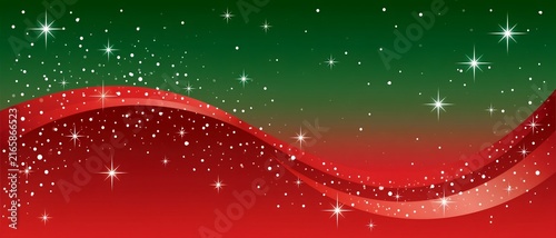 Red and green festive background with twinkling stars