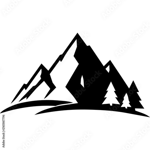 Mountain Landscape with Pine Trees Silhouette Icon