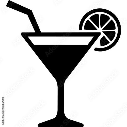 Cocktail Glass with Straw and Citrus Slice Icon