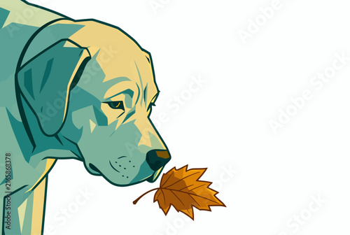 Stylized Dog Portrait With Autumn Leaf.