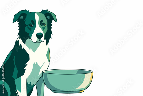 Stylized Dog With Bowl Illustration.