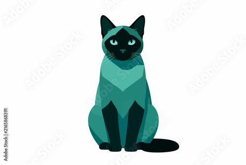 Stylized Teal Cat Illustration on White.
