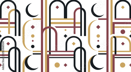 Elegant Crescent Moon Islamic Seamless Pattern with Geometric Decorative Elements