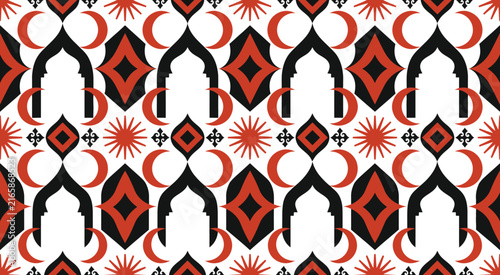 Luxury Islamic Geometric Seamless Background with Crescent Moon Ornament