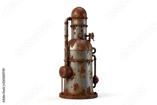 Rusty Industrial Metal Tank With Gauges.