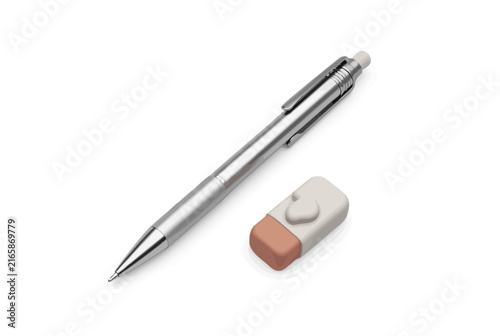 Silver Ballpoint Pen and Eraser Set.