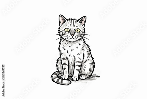 Sitting Cat Line Art Sketch.